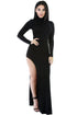 Black Long Sleeves Side Split Slit Jesery Maxi Dress